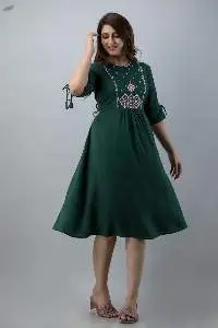 Aureva Green Front Embroidery Flared Kurta