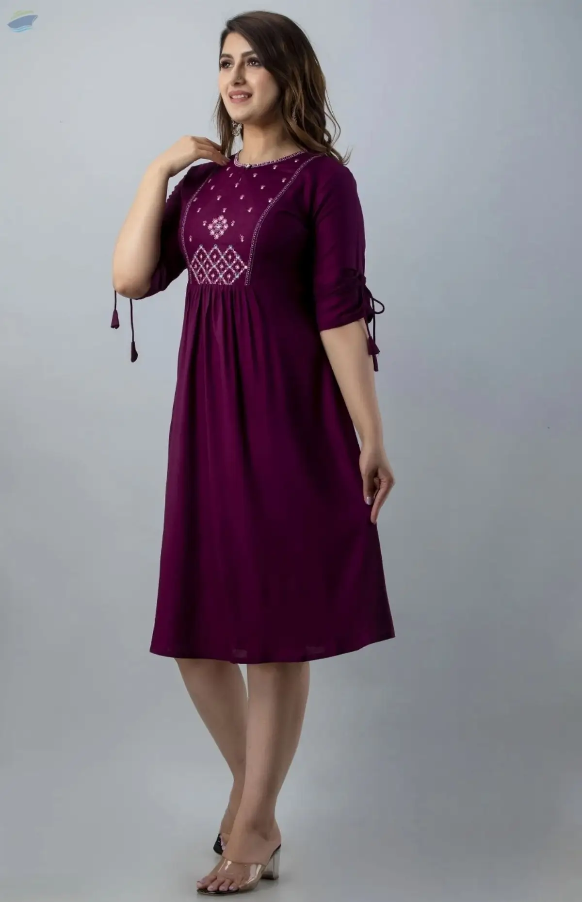 Aureva Maroon Front Embroidery Flared Kurta