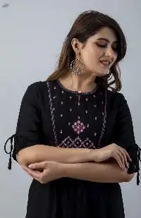 Aureva Black Front Embroidery Flared Kurta