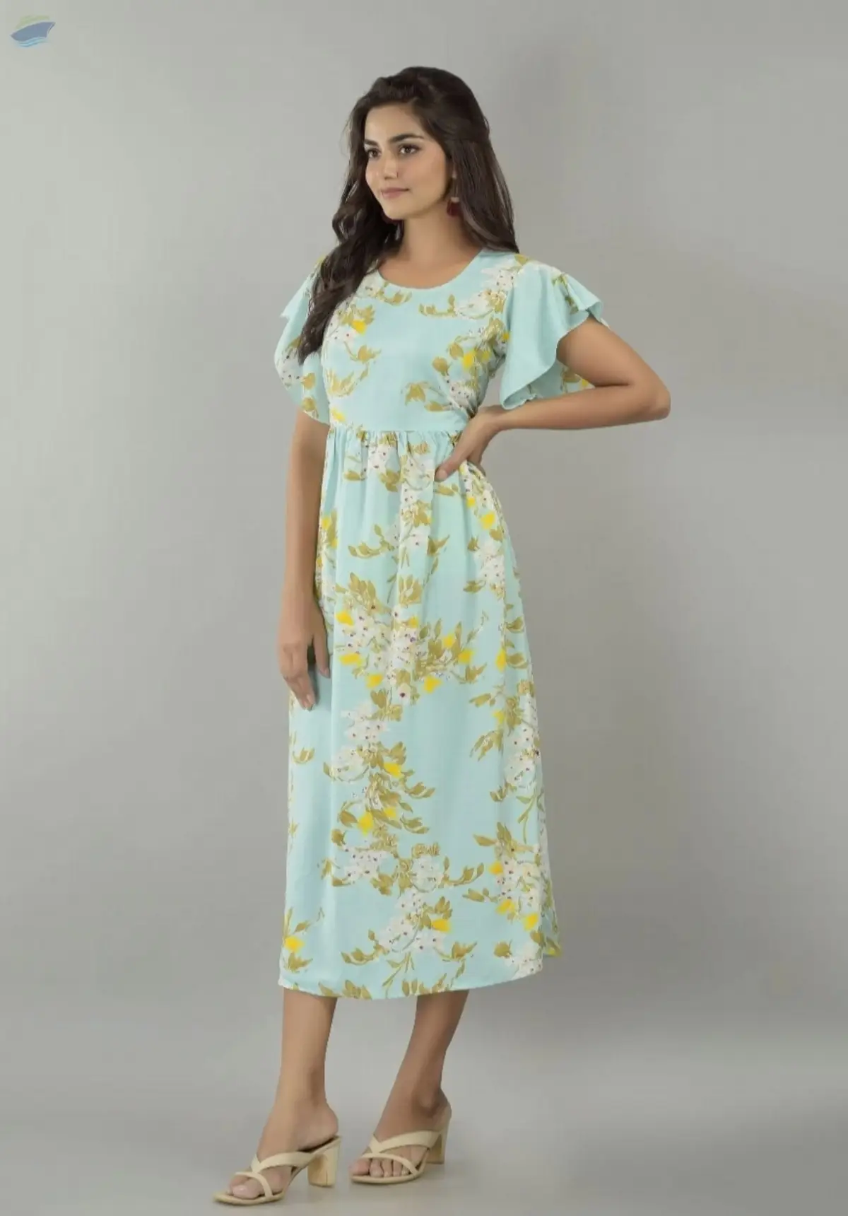 Selene Aqua Blue Floral Maxi Dress