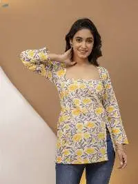 Mohini Yellow Floral Back-Tie Corset Kurti