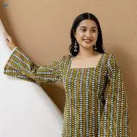 Mohini Green Cotton Kurti with Pom-Pom Back