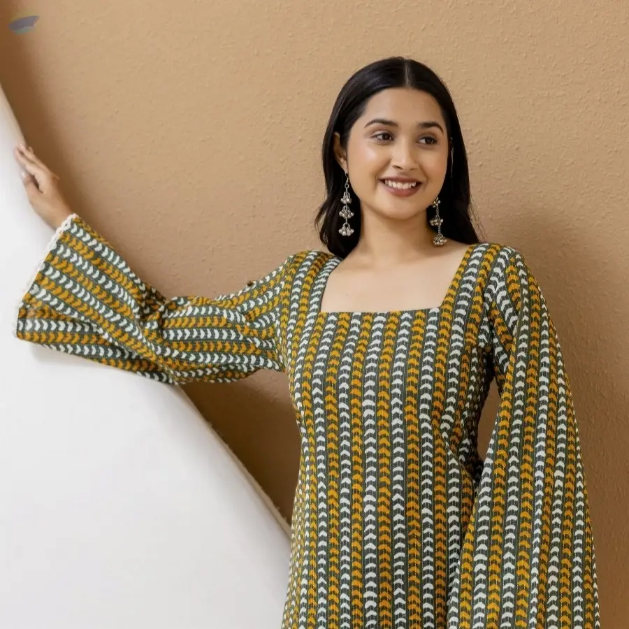 Mohini Green Cotton Kurti with Pom-Pom Back