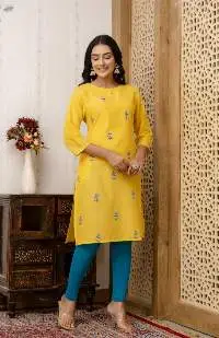 Ziya Mustard Yellow Printed Straight Kurti