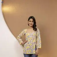 Mohini Yellow Floral Back-Tie Corset Kurti
