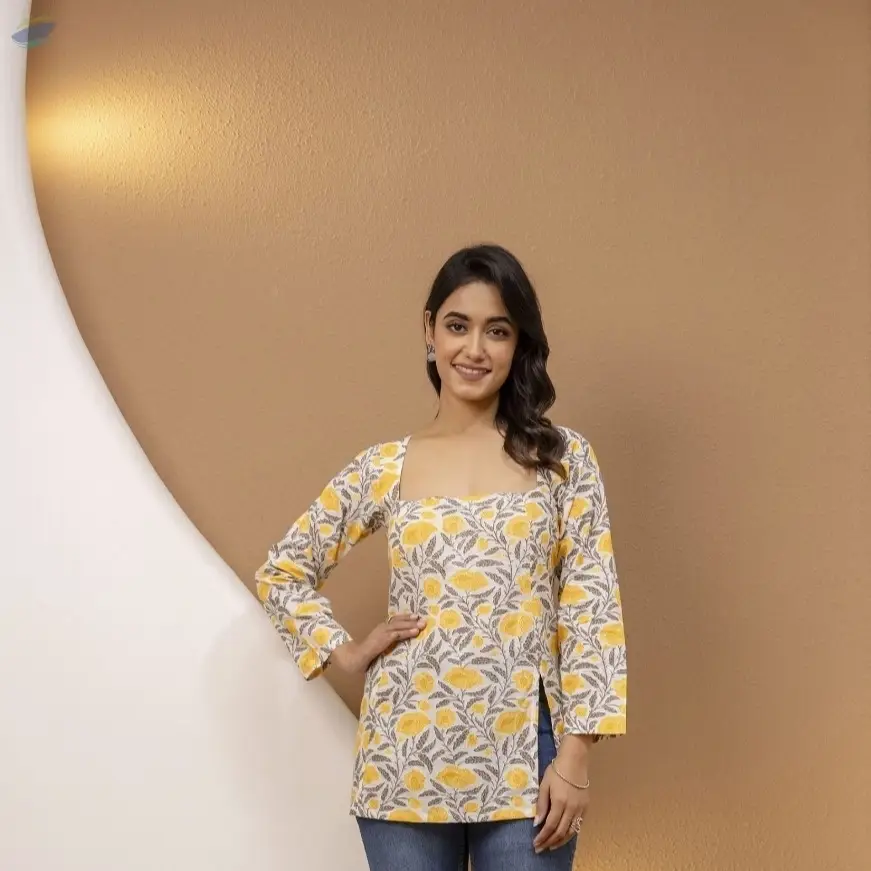 Mohini Yellow Floral Back-Tie Corset Kurti