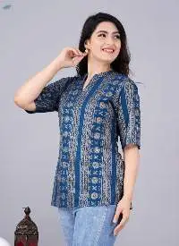 Aanya Rayon Blend Printed Blue Tunic Top