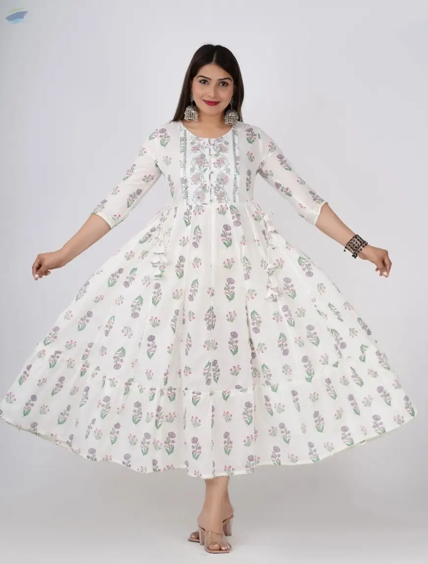 Amaira White Floral Anarkali Kurti