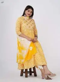 Yellow Anarkali Kurti with Pant & Dupatta Set