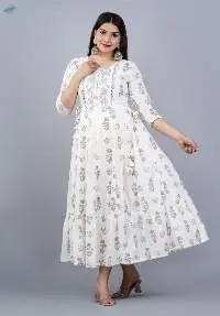 Ivaya White Printed Cotton Anarkali Kurti