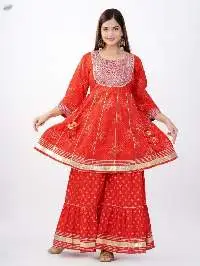 Zehra Red Flared Kurta Sharara Dupatta Set