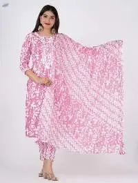 Aabha Pink Cotton Kurti Pant Dupatta Set