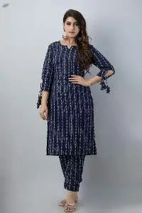 Navya Navy Blue Printed Kurti Pant Set