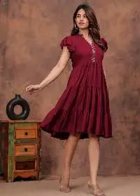 Zaara Maroon Flared Short Sleeve Dress