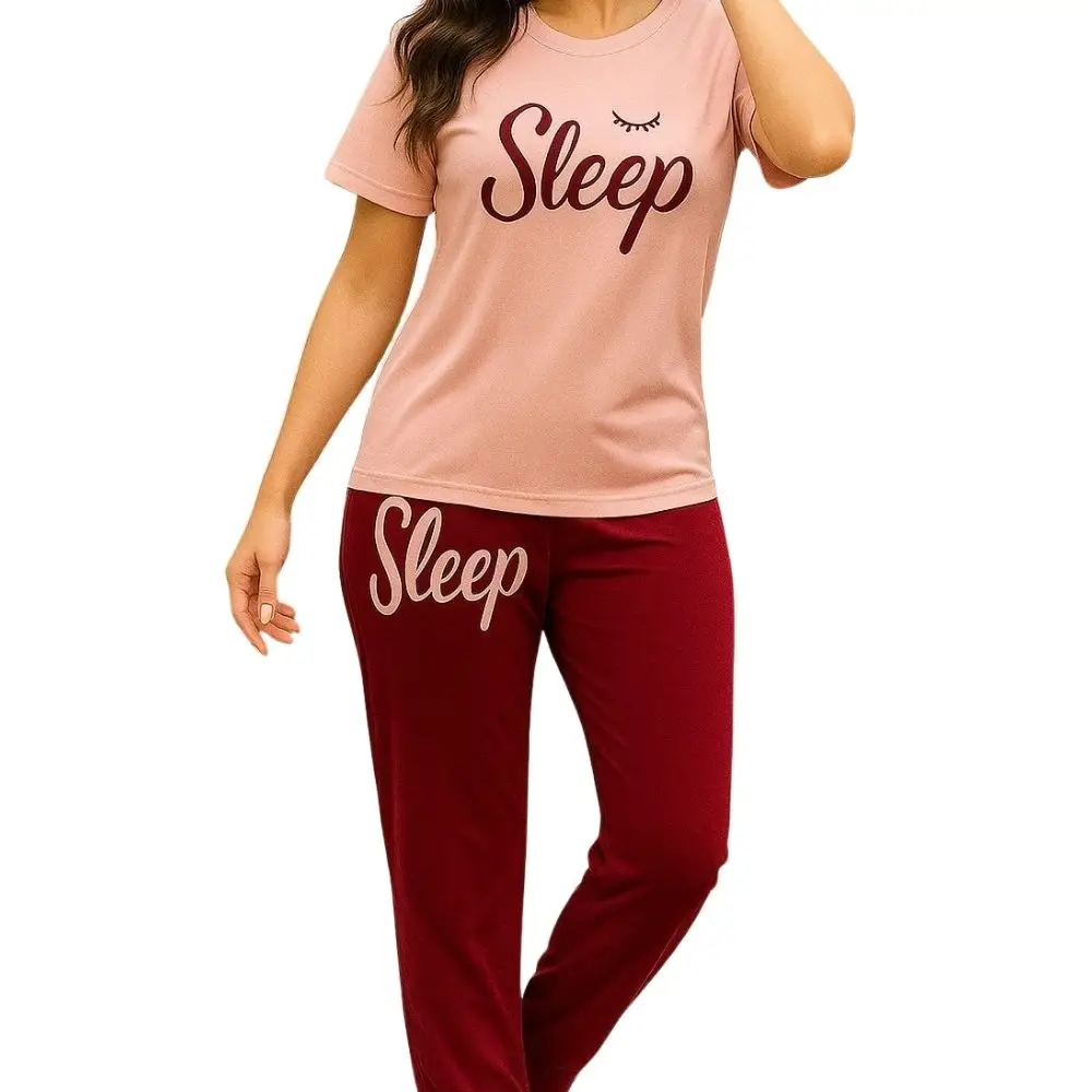 Women Bamboo Knitted Pajama Set Front Logo Soft