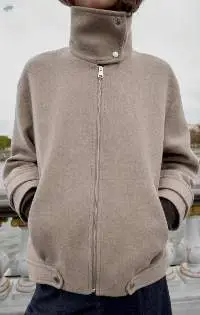Wool Blend Bomber Jacket With High Neck