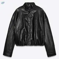 High Neck Faux Leather Bomber Jacket
