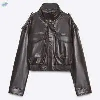 Zw Collection Leather Effect Bomber Jacket