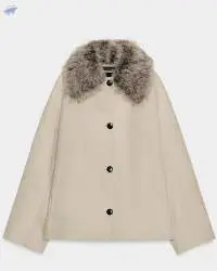 Wool Blend Jacket With Faux Fur Collar
