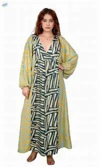 Geometric Print Balloon Sleeve Dress