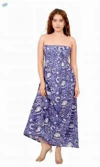 Blue Floral Strapless Maxi Dress