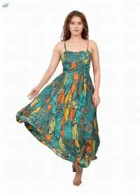 Teal Tropical Spaghetti Maxi Dress