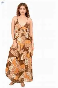 Brown Patchwork Ruched Maxi Dress