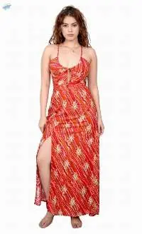 Red Tie-Dye Slit Maxi Dress
