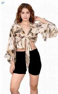 Marble Tie Front Crop Top