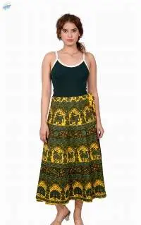 Yellow-Green Ethnic Wrap Skirt