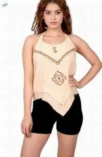 Beige Embroidered Tank Top