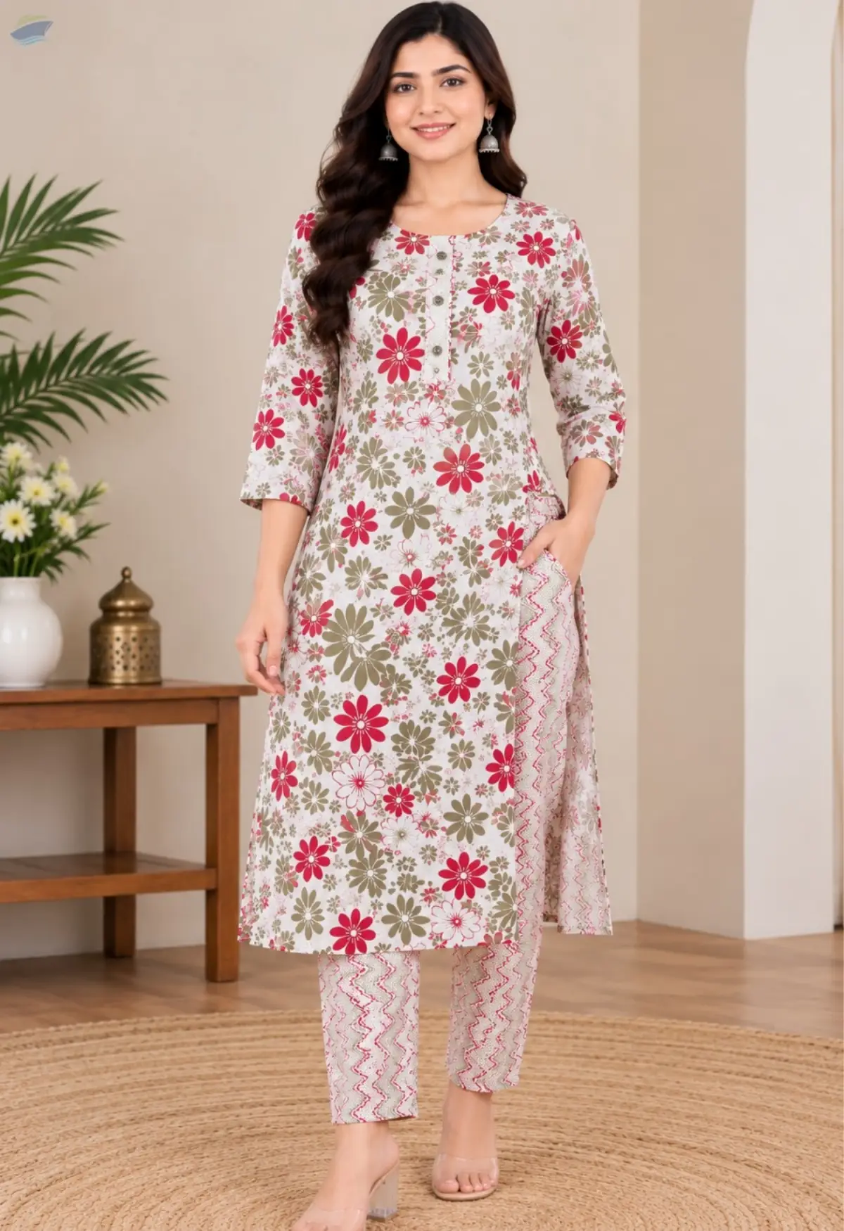 Women Floral Printed Kurti With Trouser Set