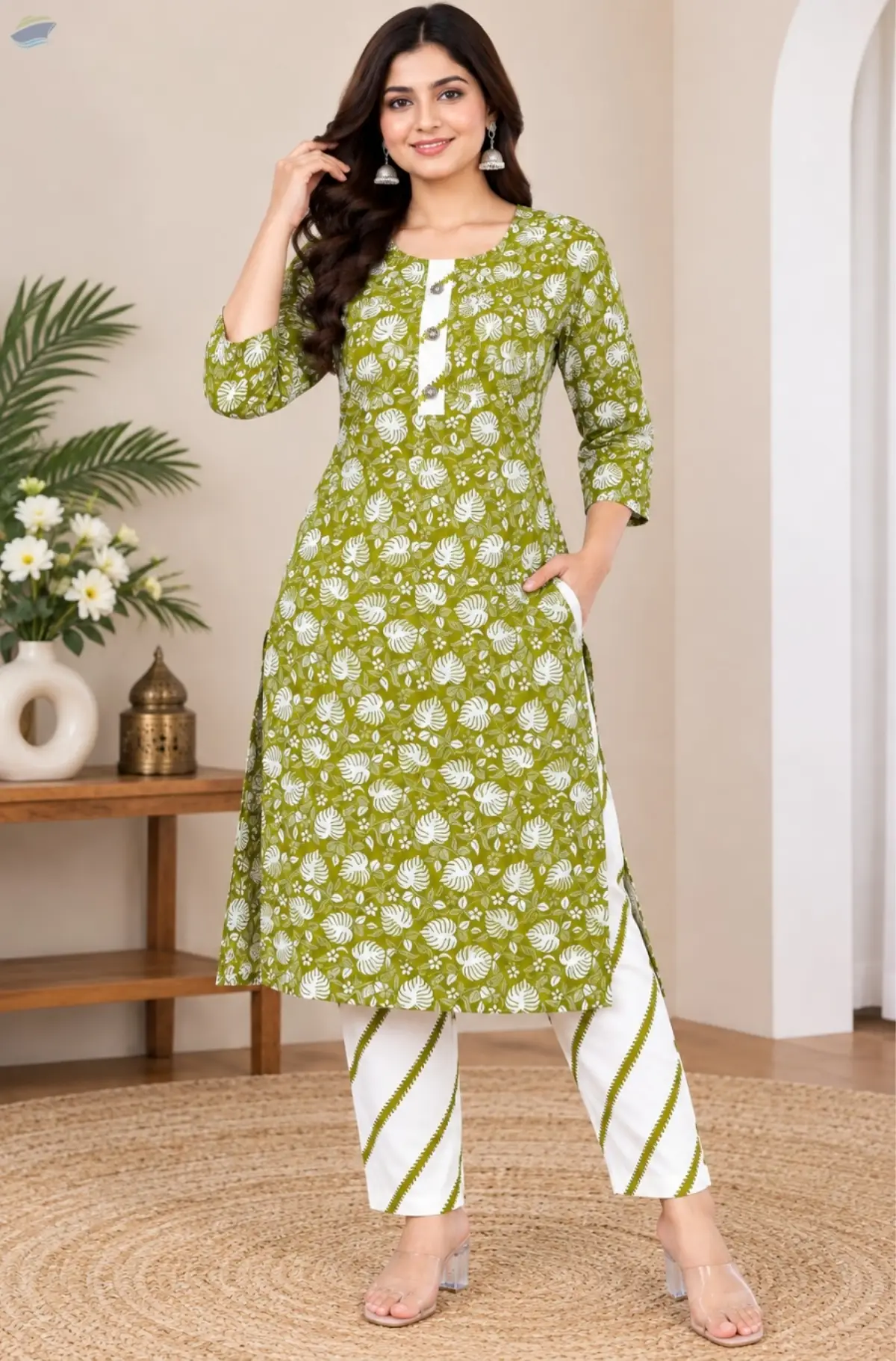 Women's Printed Cotton Kurta Pant Set