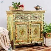 Floral Art Wooden Side Cabinet