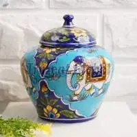 Elephant Motif Ceramic Storage Jar