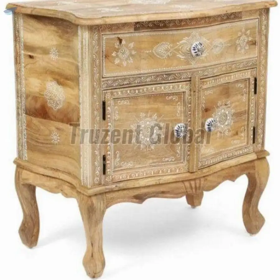 Hand Carved Wooden Bedside Cabinet