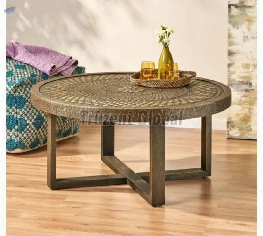 Round Carved Wooden Coffee Table