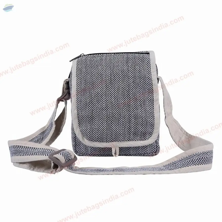 Herringbone Jute Sling Bag Color Black and White