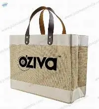 Jute Market Bag with Natural Leather Handle