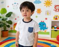 BSCI  32S 100% Cotton Kids T-shirt Denim Pocket