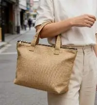 Natural Jute Tote Bag With Zipper & Lining