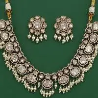 Kundan Pearl Necklace Set with Victorian Plating