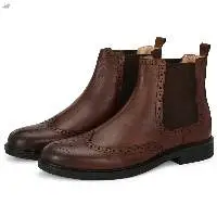 Premium Top-Grain Leather Wingtip Chelsea Boots