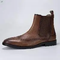 Premium Top-Grain Leather Wingtip Chelsea Boots