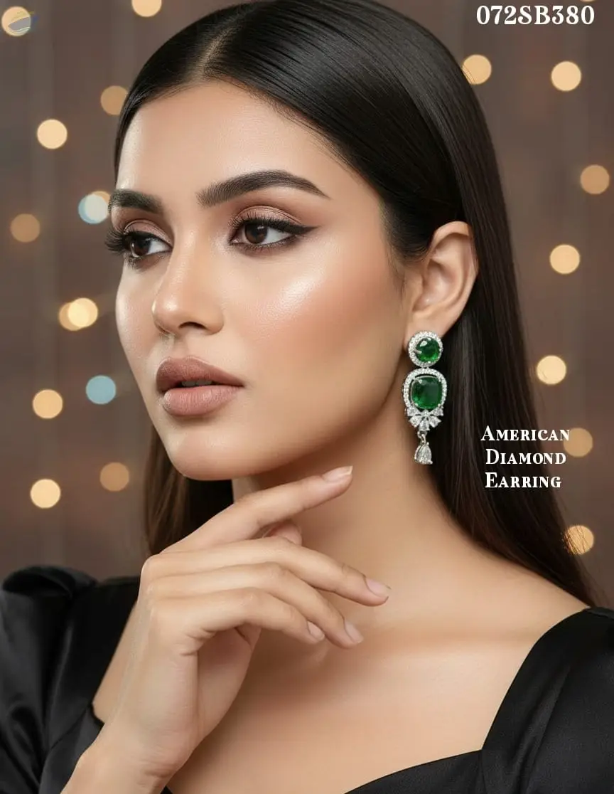 American Diamond Green Stone Earrings