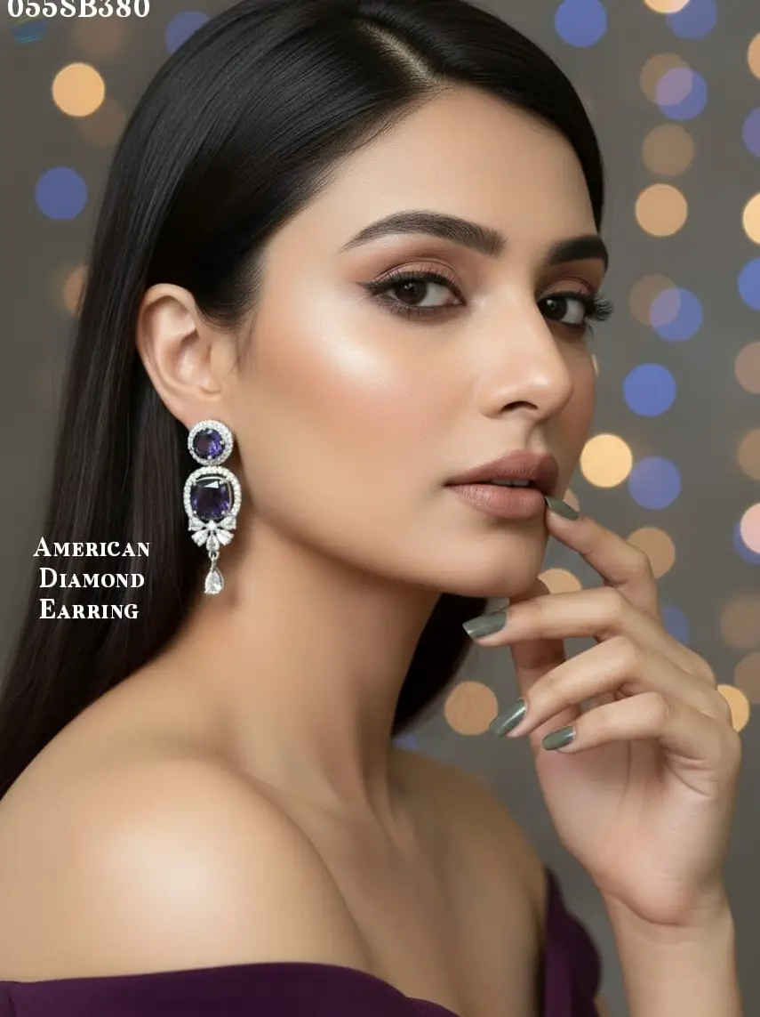 American Diamond Purple Stone Drop Earrings