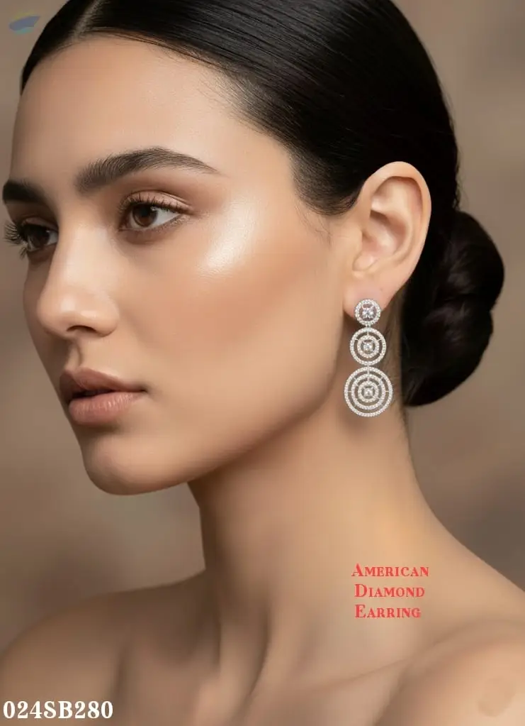 American Diamond Triple Circle Drop Earrings