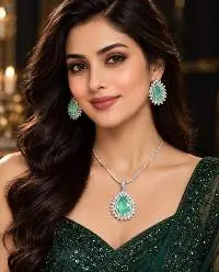 American Diamond Green Stone Pendant Sets