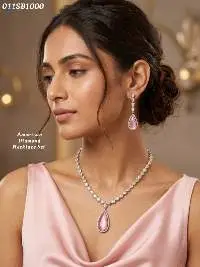 American Diamond Pink Stone Necklace Set