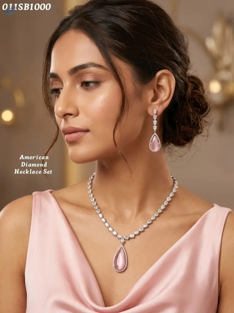 American Diamond Pink Stone Necklace Set